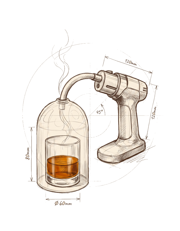 Ilustración de la técnica de ahumado con smoking gun